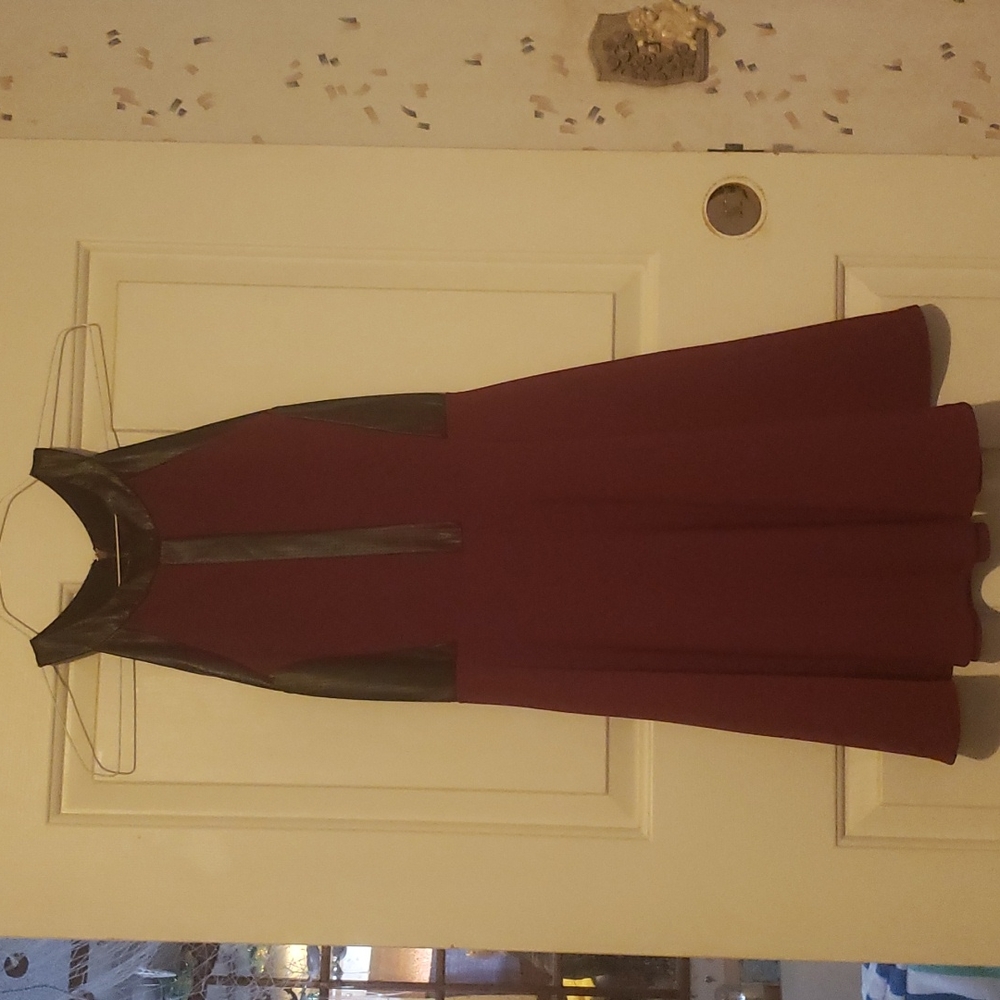 Lush faux leather and burgundy dress